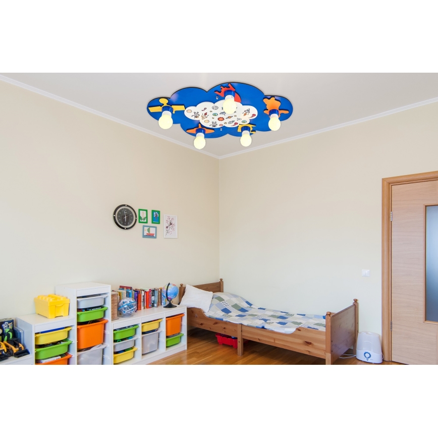 LUCCA Kinderplafondlamp 5xE27/24W/230V blauw