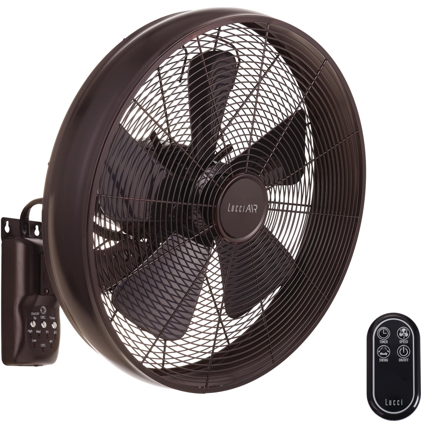 Lucci air 213125 - Ventilateur mural BREEZE 55W/230V noir/marron +  télécommande