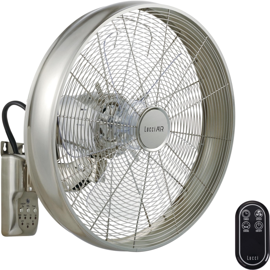 Lucci air 213126 - Ventilateur mural BREEZE 55W/230V chrome mat + télécommande