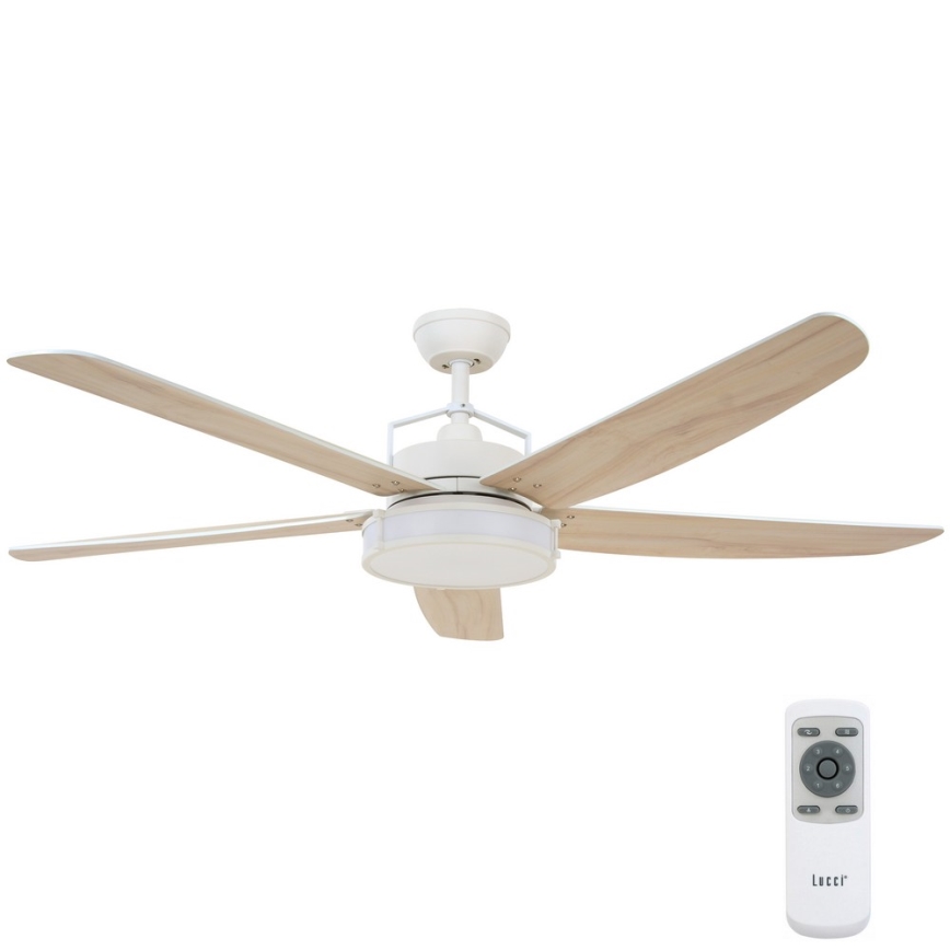 Lucci air 213176-Ventilateur de plafond LED à intensité variable LOUISVILLE 1xGX53/18W/230V bois/blanc + télécommande