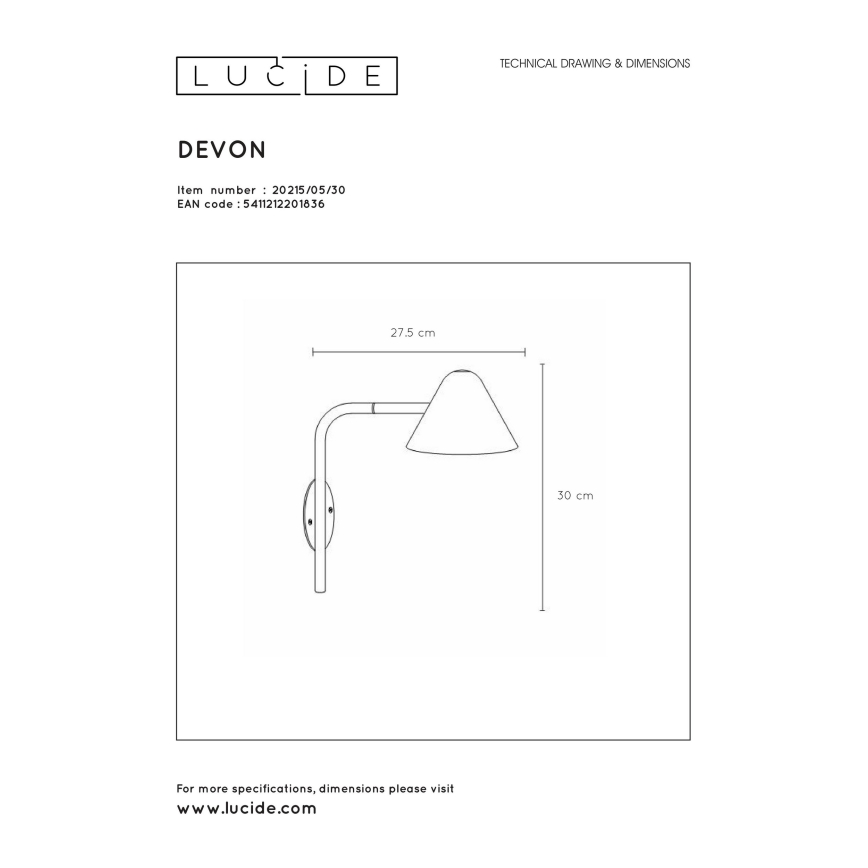 Lucide 20215/05/30 - LED Wand Lamp DEVON LED/3W/230V zwart