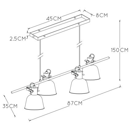Lucide 45380/04/30 - Suspension filaire PIA 4xE27/60W/230V