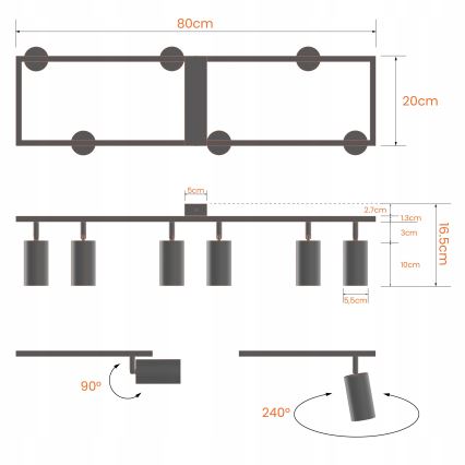 Luminaire à spots 6xGU10/30W/230V noir
