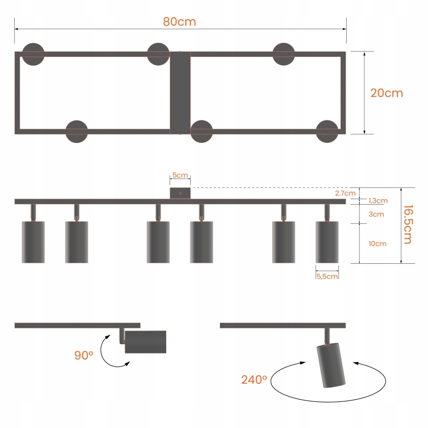 Luminaire à spots 6xGU10/30W/230V noir