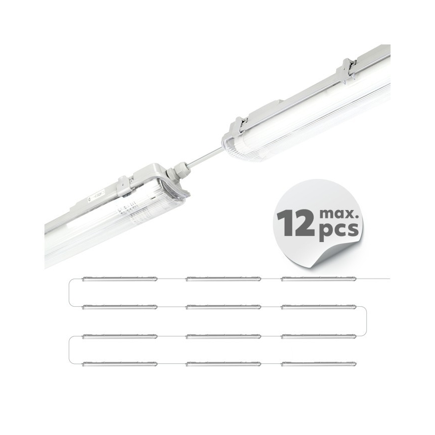 Luminaire LED technique pour tubes T8, 2x G13, 18 W, 230 V, 5000 K, IP65, 127 cm