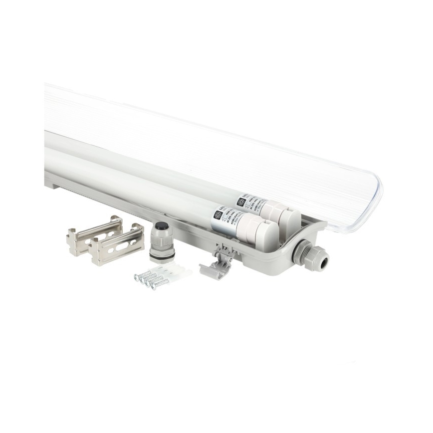 Luminaire LED technique pour tubes T8, 2x G13, 18 W, 230 V, 5000 K, IP65, 127 cm