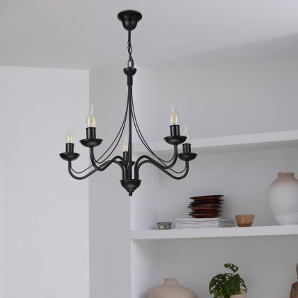 Lustre à chaîne ANTON 5xE14/15W/230V noir