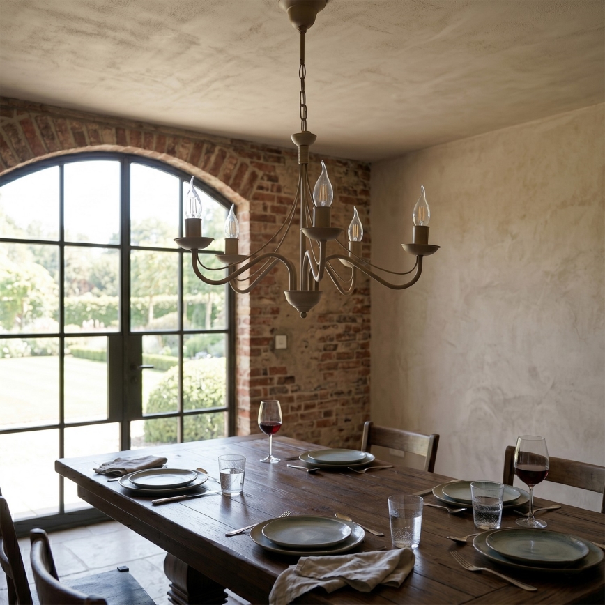 Lustre à chaîne ANTON 5xE14/60W/230V beige