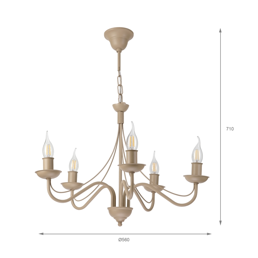 Lustre à chaîne ANTON 5xE14/60W/230V beige