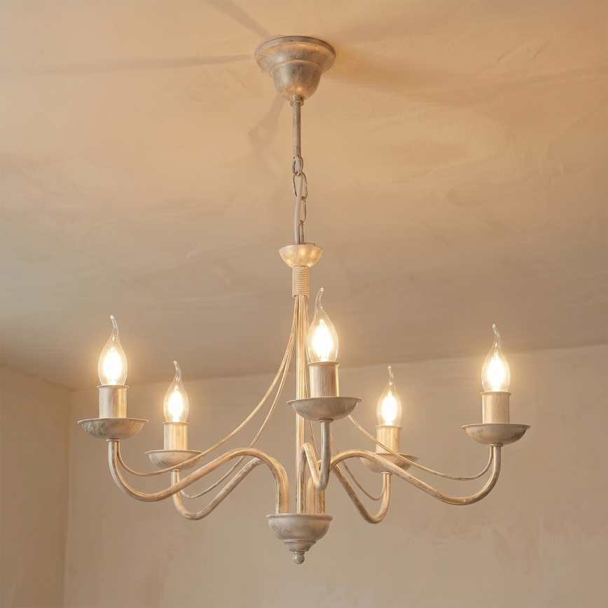 Lustre à chaîne ANTON 5xE14/60W/230V, patine blanche