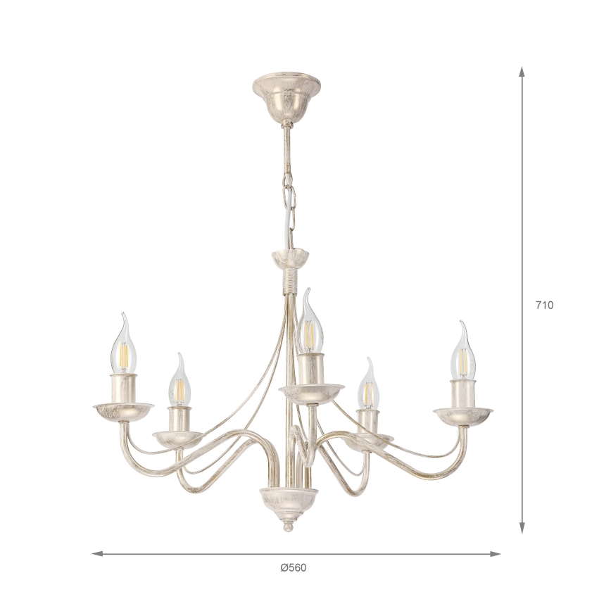 Lustre à chaîne ANTON 5xE14/60W/230V, patine blanche
