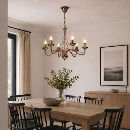 Lustre à chaîne ANTON 6xE14/60W/230V, finition bronze