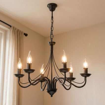 Lustre à chaîne ANTON 6xE14/60W/230V noir