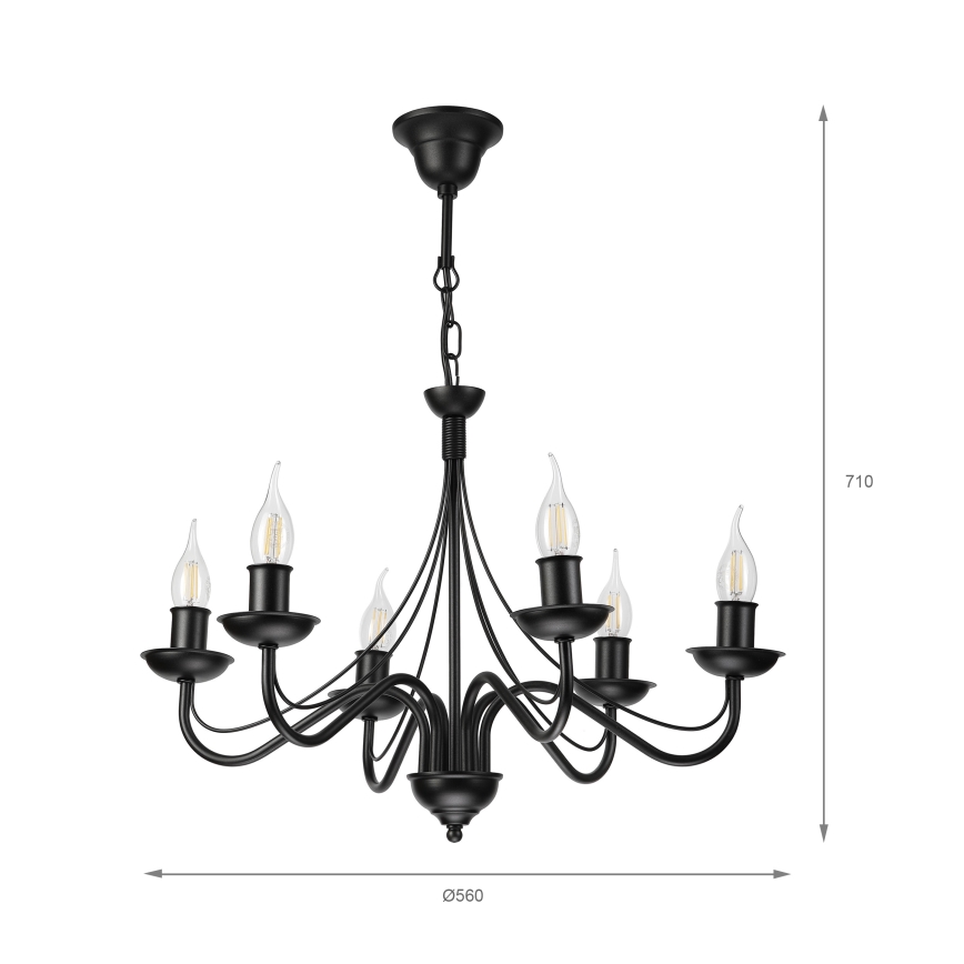 Lustre à chaîne ANTON 6xE14/60W/230V noir