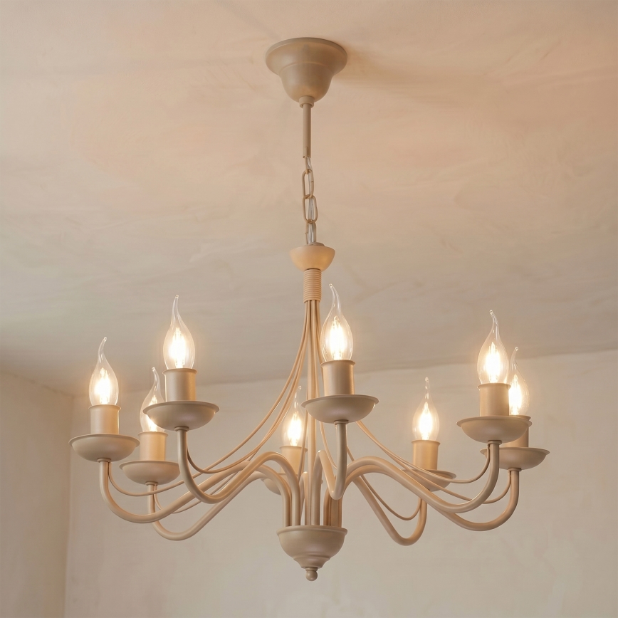 Lustre à chaîne ANTON 8xE14/60W/230V beige