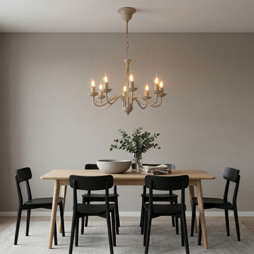 Lustre à chaîne ANTON 8xE14/60W/230V beige
