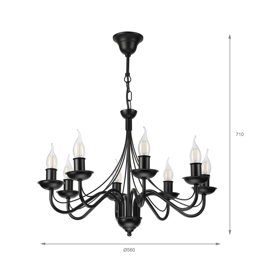 Lustre à chaîne ANTON 8xE14/60W/230V noir