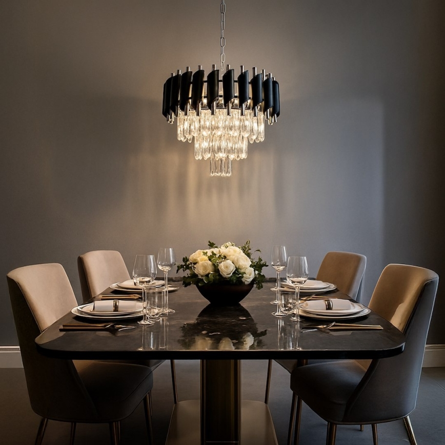 Lustre à chaîne CRISTAL 5xE14/10W/230V Ø 38 cm noir/chrome mat
