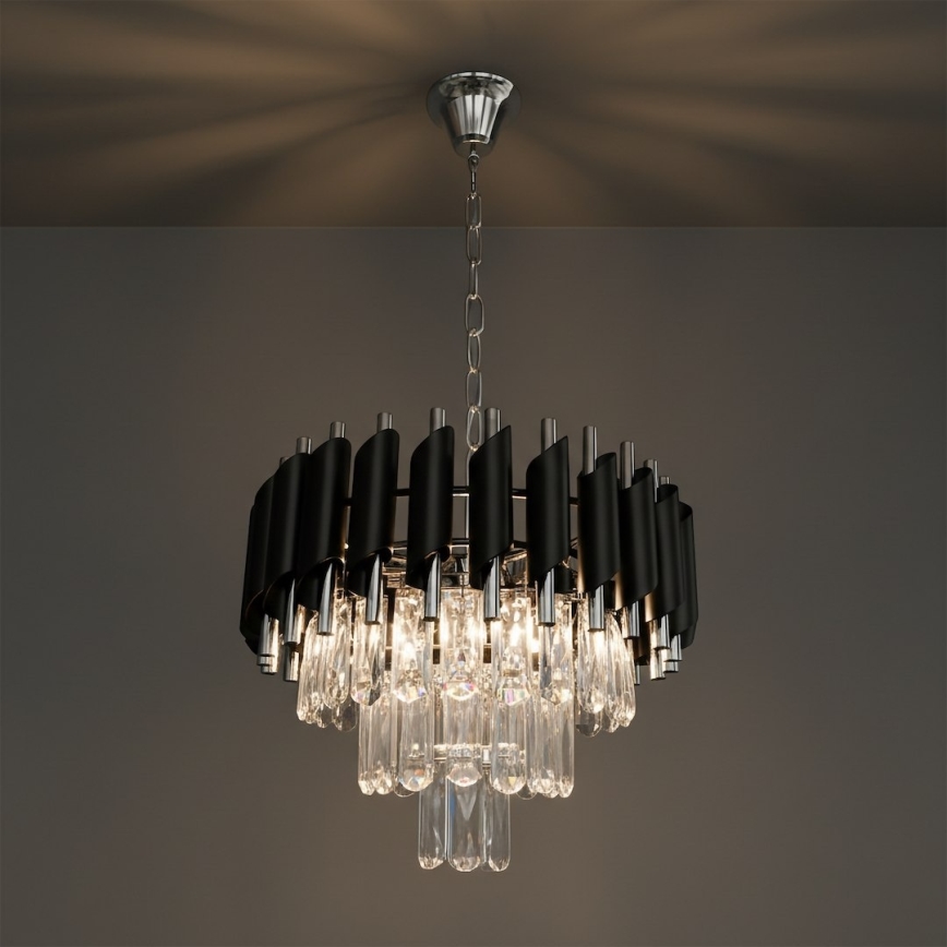 Lustre à chaîne CRISTAL 5xE14/10W/230V Ø 38 cm noir/chrome mat