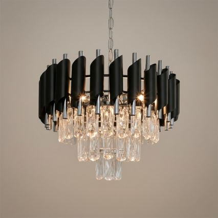 Lustre à chaîne CRISTAL 5xE14/10W/230V Ø 38 cm noir/chrome mat