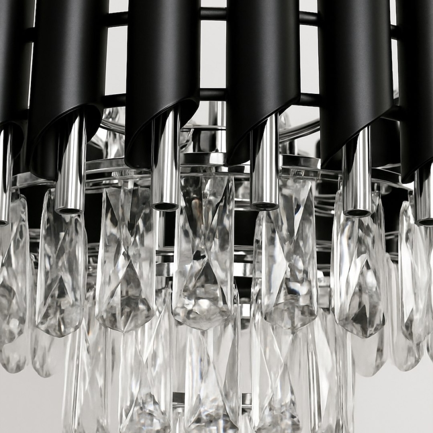 Lustre à chaîne CRISTAL 5xE14/10W/230V Ø 38 cm noir/chrome mat