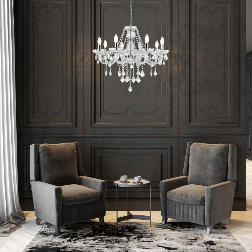 Lustre à chaîne CRISTALLO 8xE14/60W/230V chrome brillant