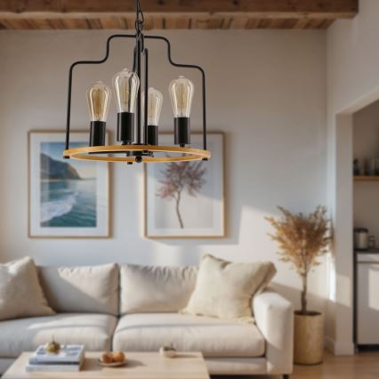 Lustre à chaîne DATUS 4xE27/40W/230V noir/marron