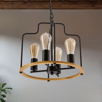 Lustre à chaîne DATUS 4xE27/40W/230V noir/marron
