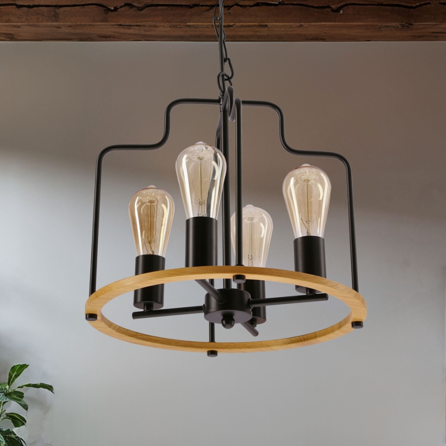 Lustre à chaîne DATUS 4xE27/40W/230V noir/marron
