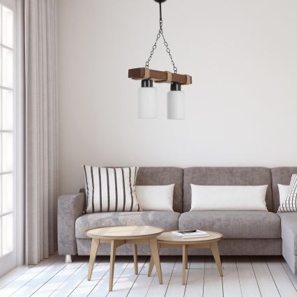 Lustre à chaîne JASMIN 2xE27/40W/230V marron/blanc