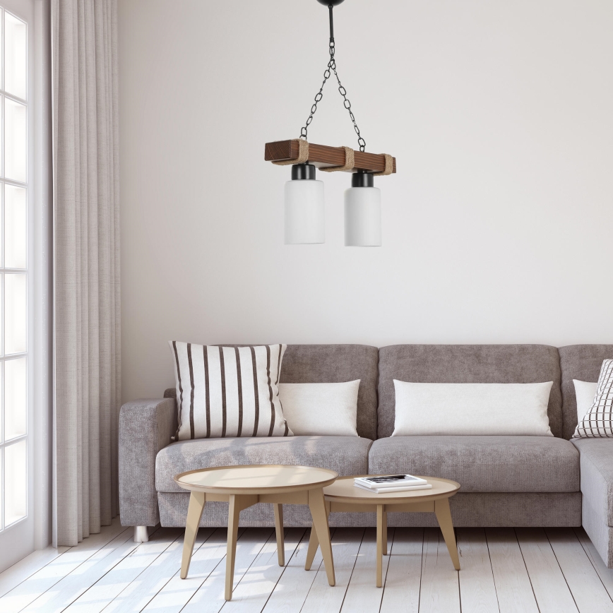 Lustre à chaîne JASMIN 2xE27/40W/230V marron/blanc