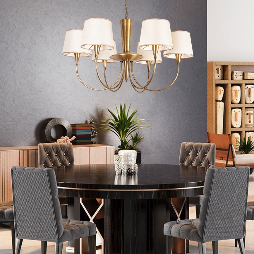 Lustre à chaîne PARDO 6xE27/40W/230V doré/crème