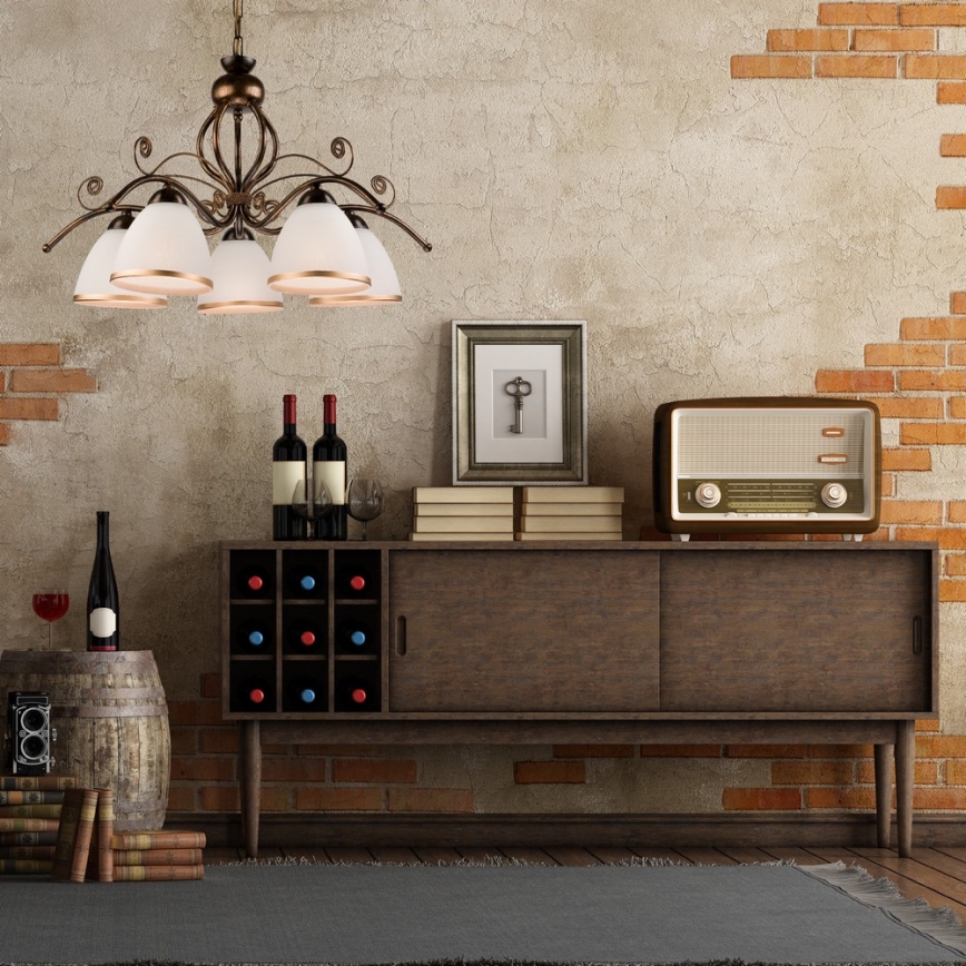 Lustre à chaîne RETRO II 5xE27/60W/230V, patine noire