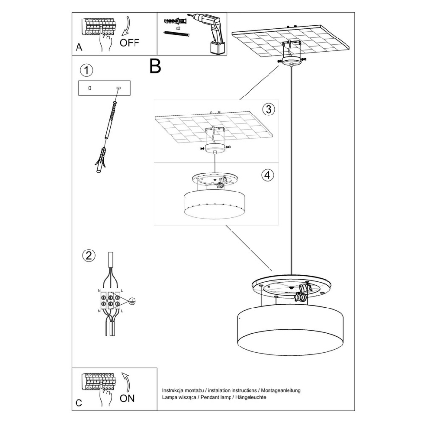 Lustre avec fil ARENA 45 3xE27/60W/230V blanc