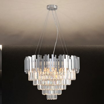 Lustre en cristal sur câble PLAZA 9xE14/40W/230V Ø 60 cm argenté