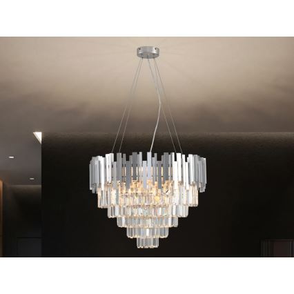 Lustre en cristal sur câble PLAZA 9xE14/40W/230V Ø 60 cm argenté