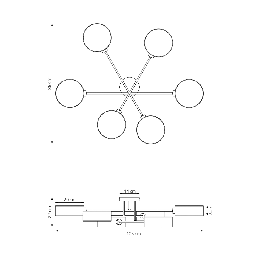 Lustre fixé au plafond MAGA 6xE14/10W/230V noir/marron/gris
