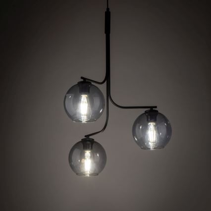 Lustre LED sur câble CESAR 3xE27/15W/230V noir/gris fumé