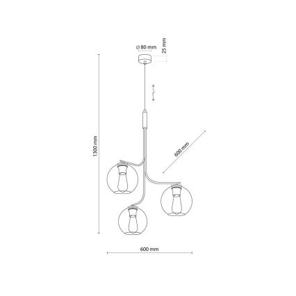 Lustre LED sur câble CESAR 3xE27/15W/230V noir/gris fumé