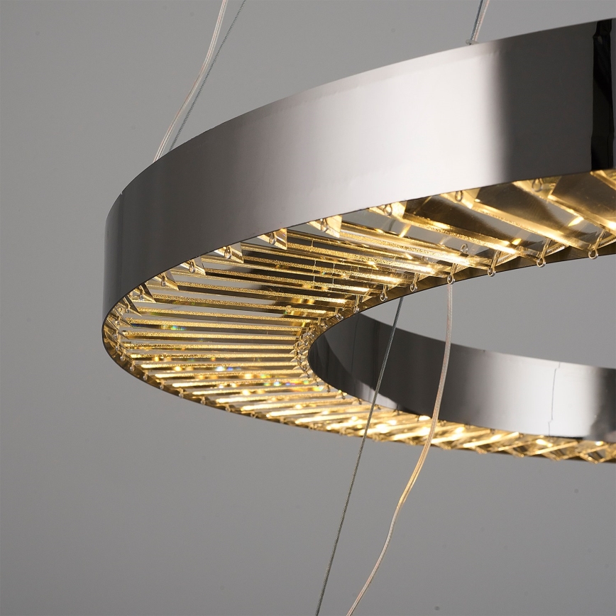 Lustre LED sur câble JESI — 140 W, 230 V, 3000 K, Ø 100 cm, finition argentée