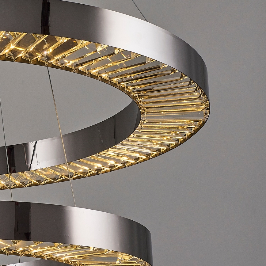 Lustre LED sur câble JESI — 140 W, 230 V, 3000 K, Ø 100 cm, finition argentée