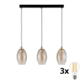 Lustre LED sur câble SEBO 3xE27/15W/230V noir/beige fumé