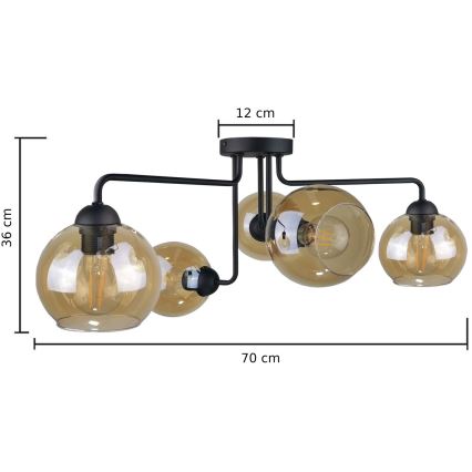 Lustre monté en surface MONDE BLACK 5xE27/60W/230V