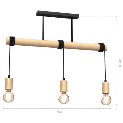 Lustre monté en surface VIGA 3xE27/60W/230V bois