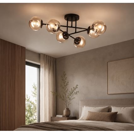 Lustre plafonnier MALENA 6xE14/5W/230V marron/beige fumé