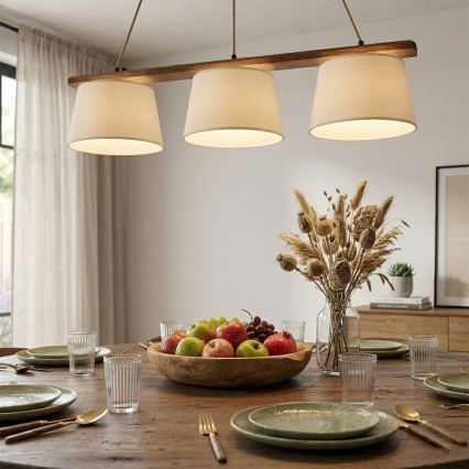Lustre sur câble AIDA 3xE27/15W/230V, Ø 25 cm, chêne/crème