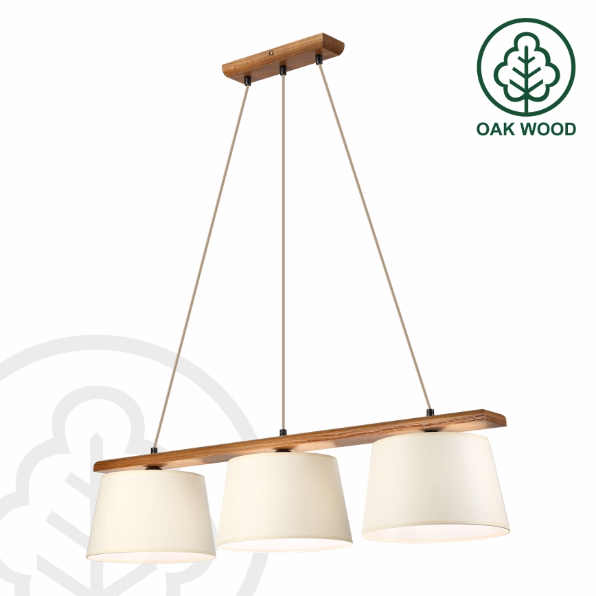 Lustre sur câble AIDA 3xE27/15W/230V, Ø 25 cm, chêne/crème