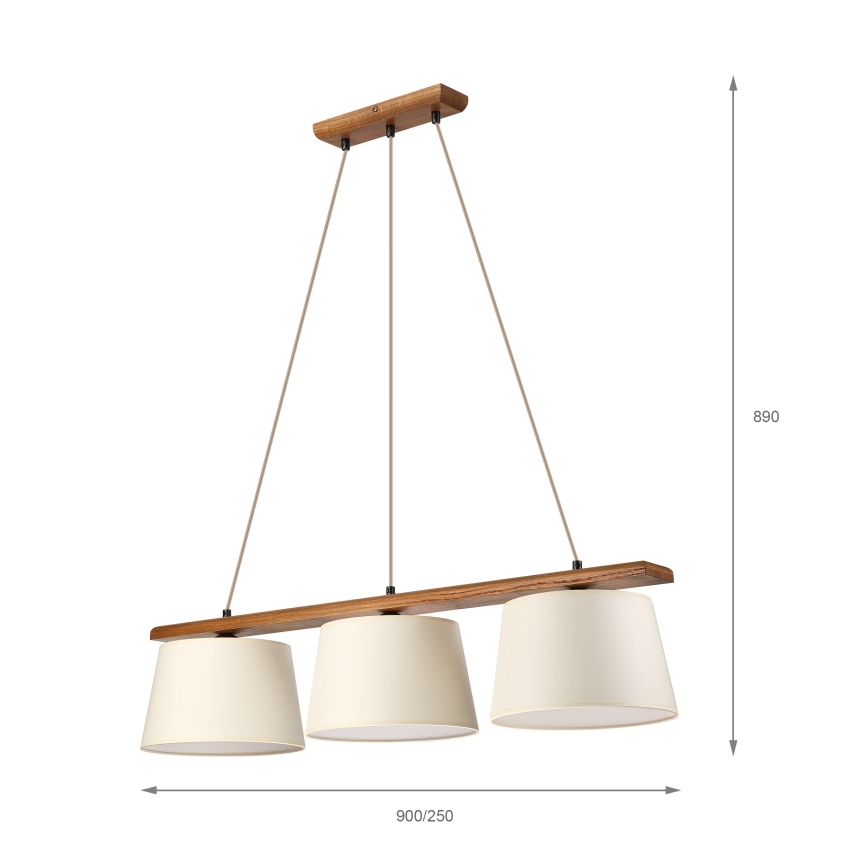Lustre sur câble AIDA 3xE27/15W/230V, Ø 25 cm, chêne/crème