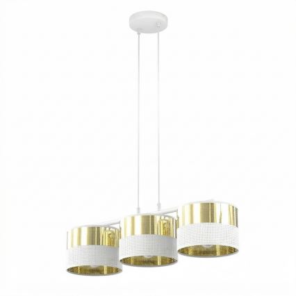 Lustre sur câble LUX 3xE27/15W/230V blanc/doré