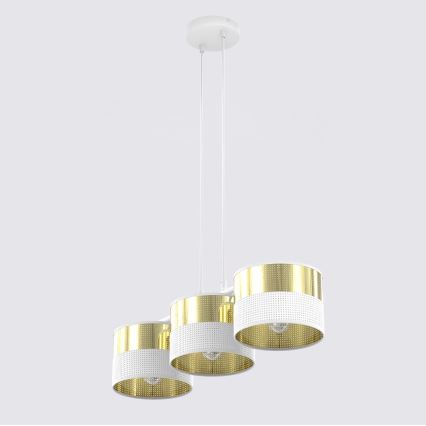 Lustre sur câble LUX 3xE27/15W/230V blanc/doré
